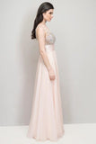 2024 Prom Dresses Beaded And Ruched Bodice Scoop A Line Chiffon Floor P97PACX2