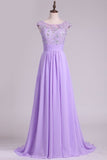 2024 New Arrival Bateau Prom Dresses A Line Chiffon With Applique And PR8RBC12