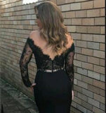 2024 New Style Mermaid Long Sleeves Black Lace Scoop Long Evening Dresses