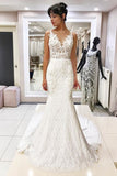 Charming Sweep Train Sleeveless Mermaid Lace Wedding Dresses