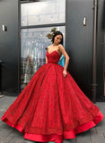 Sparkly Ball Gown Burgundy Strapless Sweetheart Prom Dresses, Long Quinceanera Dresses STK15428