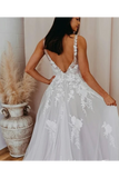 Romantic V Neckline Backless Wedding Dress Appliqued Ball Gown Bridal SRSPSMCZA6Q