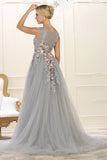 Elegant Round Neck Sleeveless Handmade Flower With Appliques Long Prom Dresses