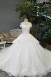 2024 Hot Selling Wedding Dresses Tulle Lace Up With Appliques And Rhinestones PQYESBX2