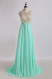 2024 Prom Dresses A Line Scoop Sweep Train P95TLGGK