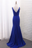 2024 Mermaid V Neck Evening Dresses With Ruffles P19RTRGN