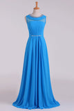 2024 Prom Dresses Scoop A Line Chiffon Beaded Floor PBXJG2LH