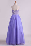 2024 Sweetheart A Line Tulle Prom Dresses With Applique And Beads