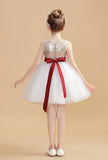 Short Gold Sequins Flower Girl Dresses With White Tulle