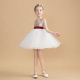 Short Gold Sequins Flower Girl Dresses With White Tulle