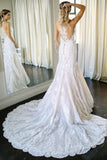 Charming Mermaid Ivory Sleeveless Lace Wedding Dresses with Appliques STK15106