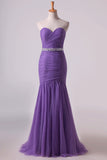 2024 Mermaid Sweetheart Floor Length Prom Dresses With Ruffles And Beading PMF4N4EJ