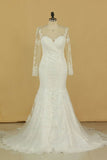 2024 Mermaid Scoop With Applique Long Sleeves Wedding Dresses Tulle Court PSYR3G1Q