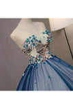 Ball Gown V Neck Sleeveless Appliqued Tulle Prom Dress Hot Quinceanera STKP46YC47P