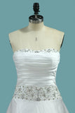 2024 Satin Wedding Dress Strapless A Line With Beads And PBCZHGCD