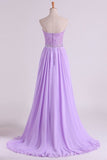 2024 Sweetheart Beaded Bodice Prom Dresses Chiffon With Slit PF8HL521