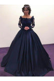 Ball Gown Bateau Long Sleeves Sweep/Brush Train Applique PF9BXJAG