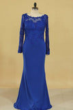 2024 Long Sleeves Prom Dresses Bateau With Applique Sweep Train Open PRBBAHCD