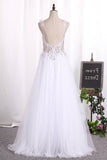 2024 Spaghetti Straps Wedding Dresses A Line Tulle With Beads PYX9K1FG