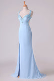 2024 Hot Halter Sheath Prom Dresses With Slit And Beading Chiffon Sweep PHCNPJF9