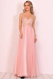 2024 A Line Spaghetti Straps Prom Dresses Chiffon With Beads PCHMT2AK