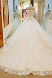 2024 New Arrival Off The Shoulder A-Line Wedding Dresses Lace Up With Appliques P5KPQECE