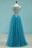 2024 Muslin Prom Dresses With Cape  A-Line Spaghetti Straps Tulle With Gold Applique Floor-Length