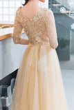 2024 Scoop 3/4 Length Sleeves A Line Tulle With Applique Prom Dresses