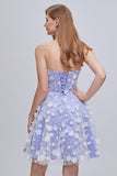 Lilac Strapless A Line Lace Appliques Short Homecoming Dresses