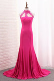 2024 Satin Mermaid High Neck Prom Dresses PS3HLRSL