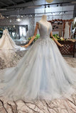 2024 Wedding Dresses V Neck Lace Up Back Beads Prom PB8REKEH