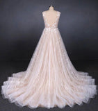 Puffy Lace Off White Wedding Dresses, Elegant A Line Backless Bridal Dresses STK15311