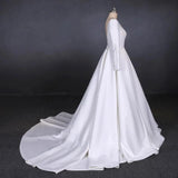 Ball Gown Long Sleeve White Satin Wedding Dresses, Long Simple Wedding Gowns STK15060