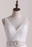 2024 V-Neck Wedding Dresses Mermaid/Trumpet Tulle With Embroidery And Beads PCK5E6BA