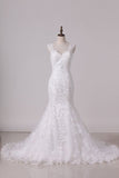 2024 Wedding Dress V Neck With Applique Mermaid/Trumpet Tulle PZPCQX4Y