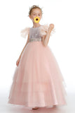 Ruffles Silver Sequins Pink Tulle Flower Girl Dresses With Beading