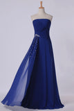 2024 Classic Prom Dresses Strapless A Line Chiffon Floor Length With Ruffles And PYXZFGR4