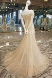 2024 Mermaid Boat Neckline Elegant Prom Dresses Lace Up PC3T75D5