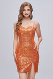 Sparkle Spaghetti Straps Sweetheart Split Sequins Homecoming Dresses