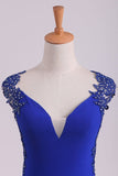 2024 Prom Dresses Sheath Straps Spandex With Applique PX3X78D7