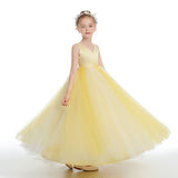 Sleeveless V Neck Yellow Tulle Flower Girl Dresses