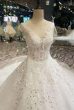 2024 New Arrival Scoop Neck Wedding Dresses Tulle Lace Up With Crystals PR17216E