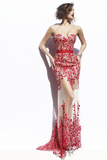 Fabulous Sweetheart Strapless Floor-Length Sheath Prom Dresses with Lace Pearls Sash