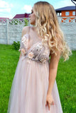 Elegant A Line Spaghetti Straps V Neck Prom Dress With Handmade Flowers, Bridesmaid Dress STK15577