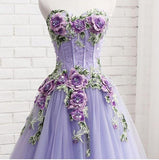 Elegant Strapless Sweetheart 3D Flowers Tahiti Prom Dresses Tulle Long Party Dresses STK15205