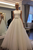 A Line Court Train Sleeveless Backless Layers Tulle Wedding Dresses