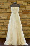 Sweetheart Strapless Court Train A Line Backless Ruffles Wedding Dresses