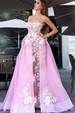 New Style A-Line Sweetheart Straps Pink Tulle Prom Dresses with Lace Appliques