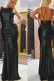 Sheath Sweep Train Scoop Neck Sleeveless Low Back Long Prom Dresses