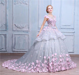 Scoop Ball Gown Gray Tulle Sleeveless Bowknot Empire Waist Wedding Dress with Pink Flowers